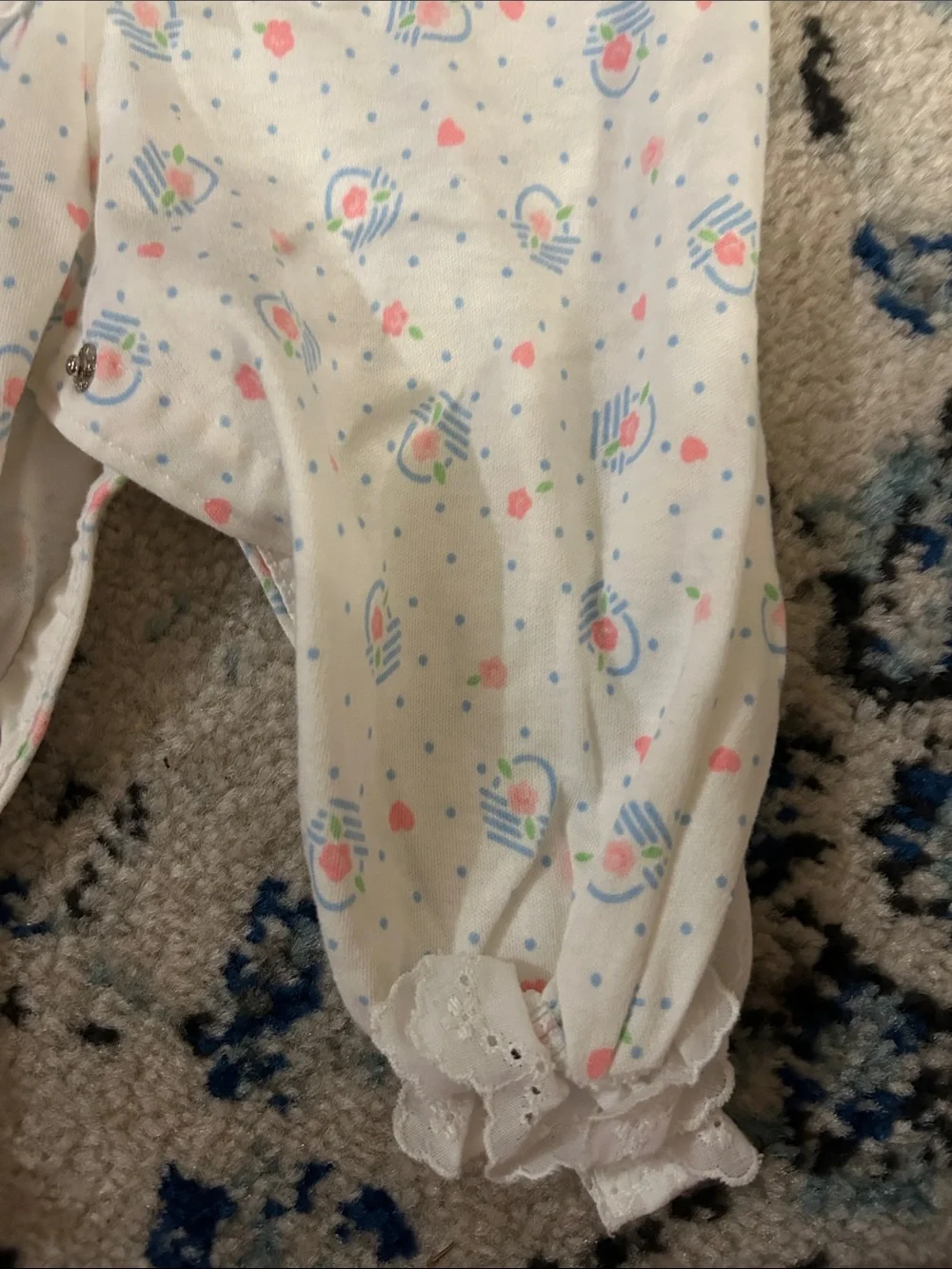 Vintage Carter's Pastel Floral Romper with Eyelet Lace Trim Size 6M